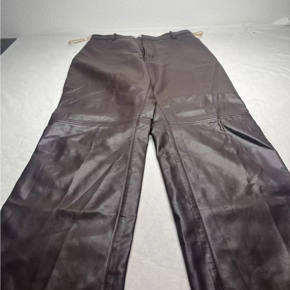 House of CB Brown Faux Leather Straight Leg Pants Women's L+